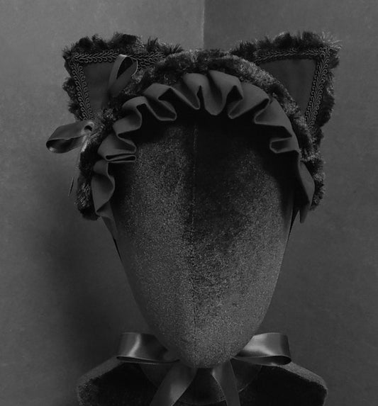 Black Cat Swirl Fur and Ruffles Headdress ~ Made to Order