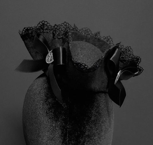 Black Mini Ruffled Tricorn Pirate Lass Hat ~ Made to Order