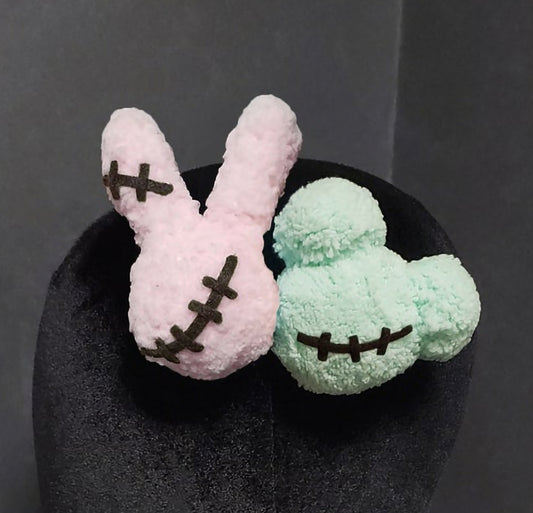 Creepy Cute Plushy Franken-Bunny and Franken-Bear Hair Clip or Desk Decor ~ Available in 6 Colors ~ Made to Order