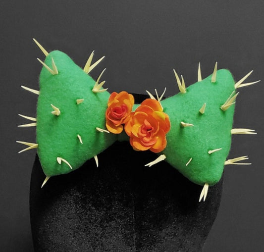 Green and Orange Flowers Spiked Cactus Hair Bow ~ Made to Order