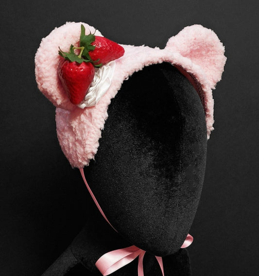 Sweet Pink Strawberry Ice Cream Bear Headdress ~ Made to Order