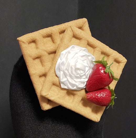 Breakfast Tea Strawberry Waffles and Whipped Cream Fascinator or Desk Decor ~ Made to Order