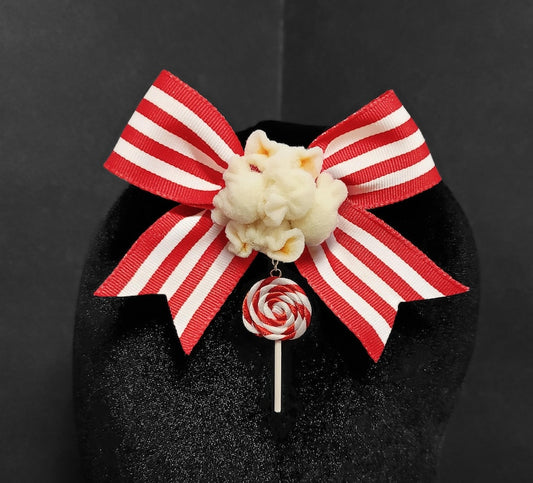 Striped Carnival Popcorn and Lollipop Hair Clip or Pin ~ Made to Order