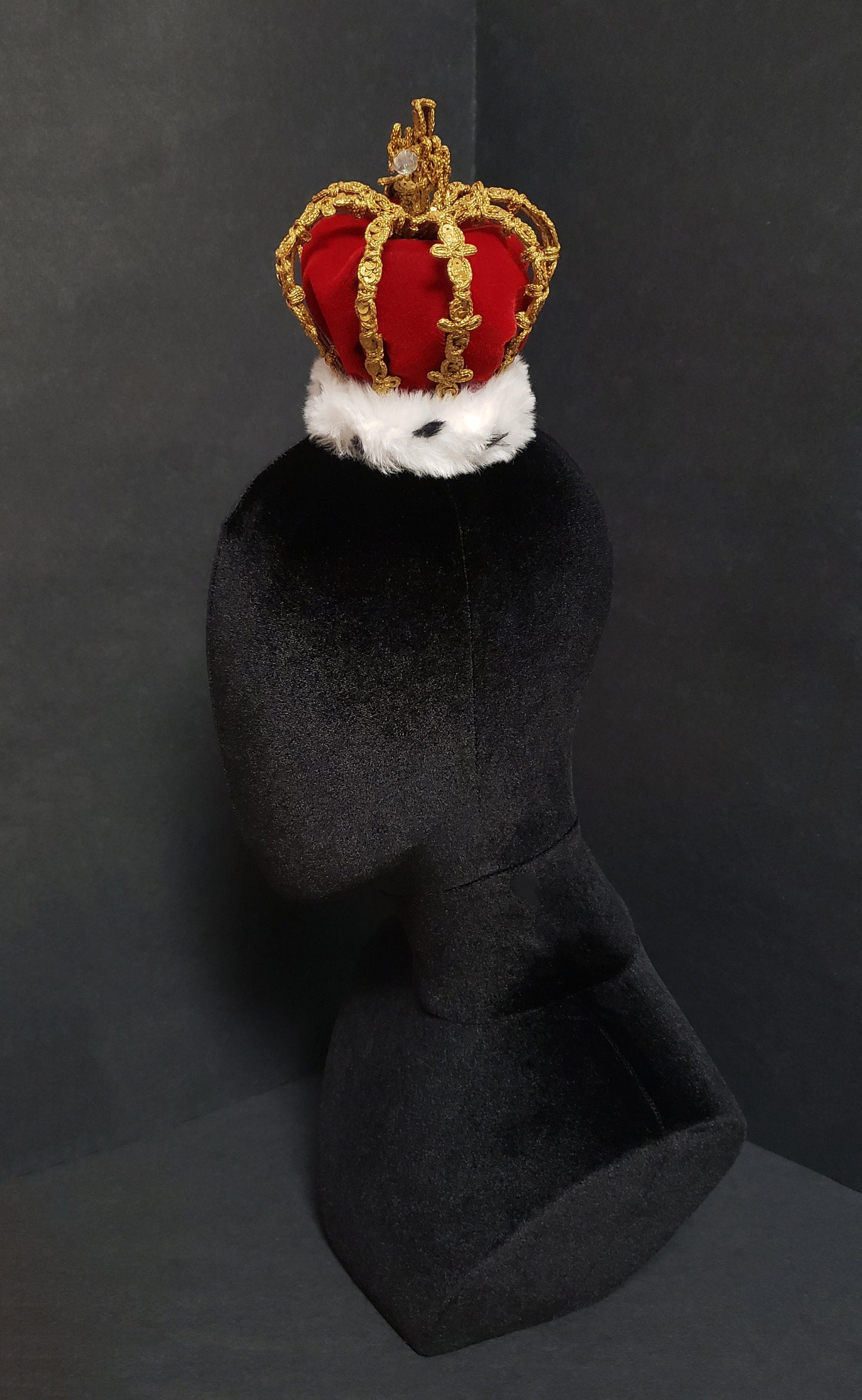 Classic Velvet and Spotted Faux Fur Royal Mini Queen Crown ~ In Gold or Silver ~ Available in 8 Velvet Colors!