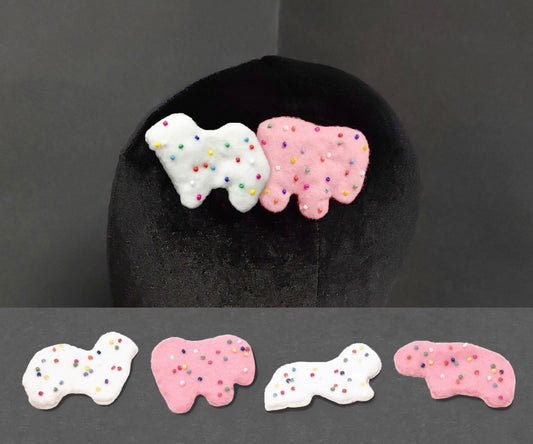 Sweet Pink and White Frosted Circus Animal Cookies Hair Clips or Pins ~ Made to Order