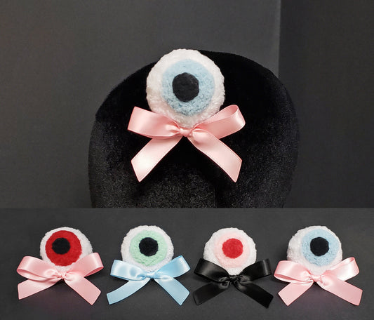 Creepy Cute Plushy Blue Eyeball Hair Bow or Desk Decor ~ Available in 9 Eye and Bow Colors ~ Made to Order