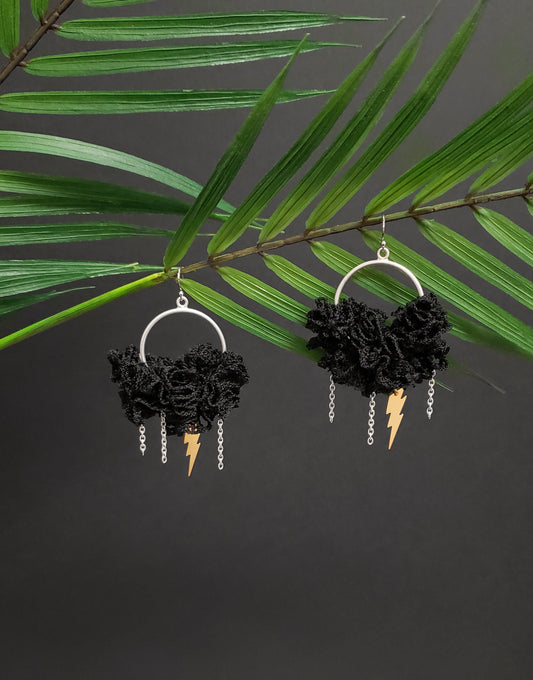 Stormy Rain Clouds and Lightning Bolt Earrings ~ Made to Order