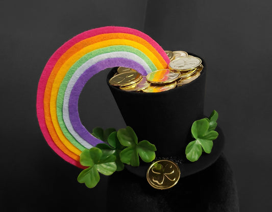 St. Patricks Day Rainbow and Pot of Gold with Shamrocks Top Hat Fascinator ~ Made to Order