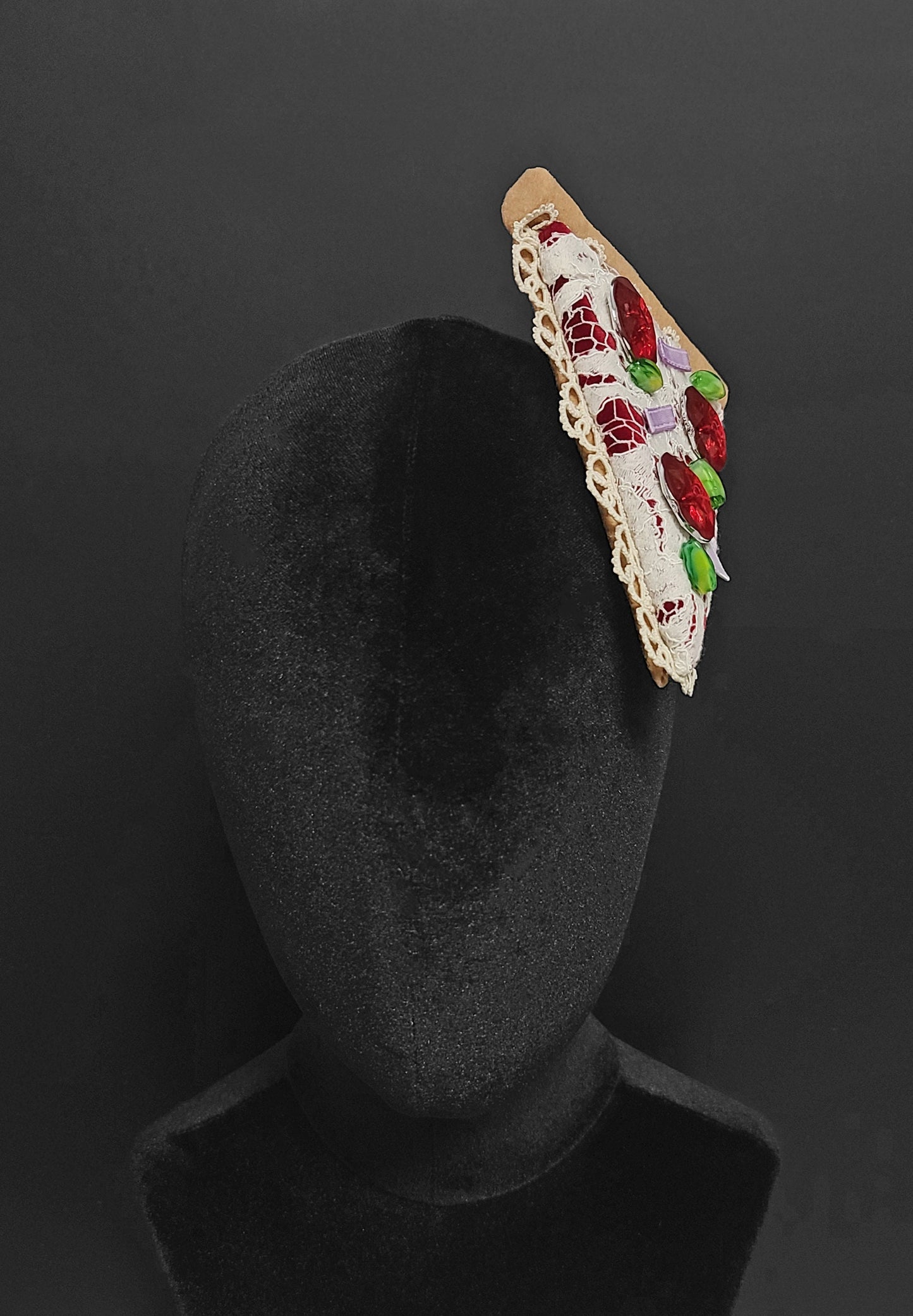 Elegant Velvet and Lace Pizza Fascinator or Desk Decor ~ 9 Toppings Available ~ Made to Order